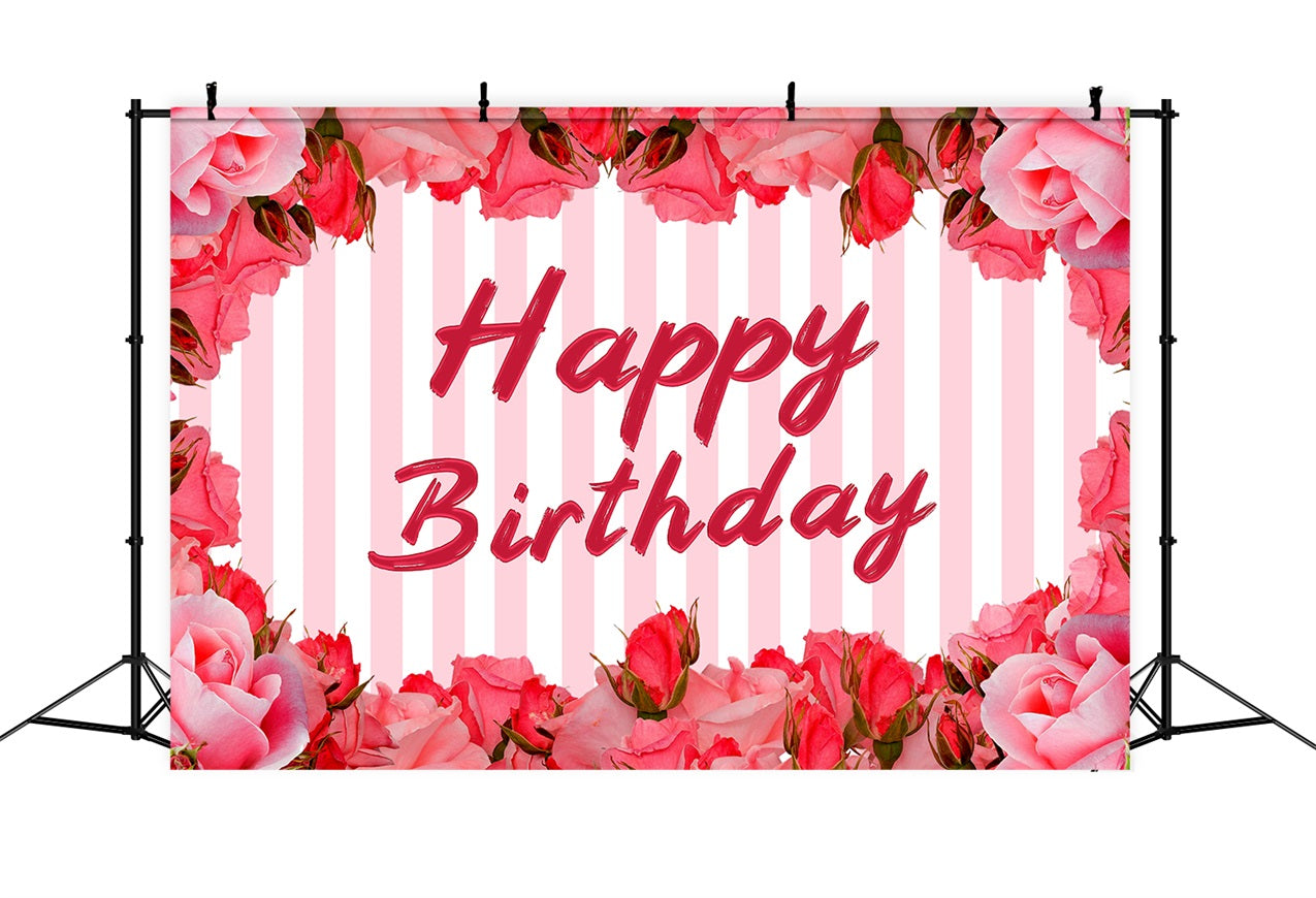 Individuelle Happy Birthday Backdrop rosa Rose gestreift Backdrop BRP2-247