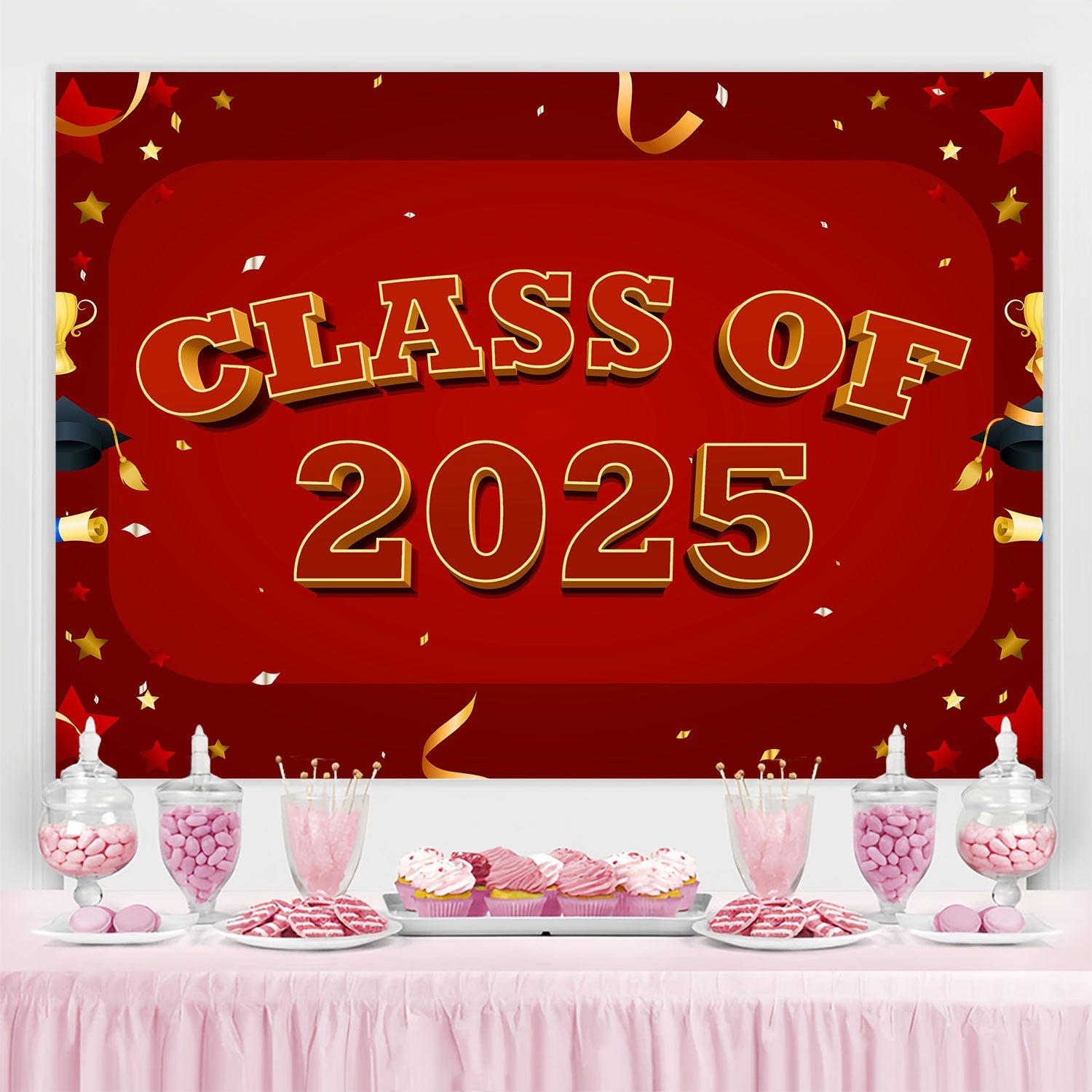 Abschlussfoto-Hintergrund Festliches Rot 2025 Abschlussparty-Hintergrund BRP2-272