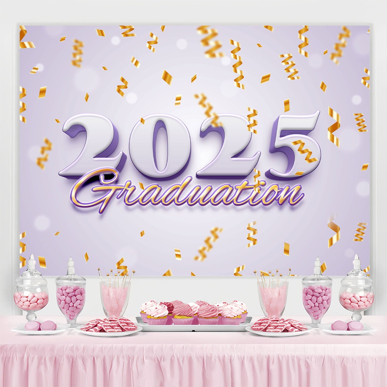 2025 Graduation Backdrop Gold Konfetti Lavendel Graduation Party Backdrop BRP2-275