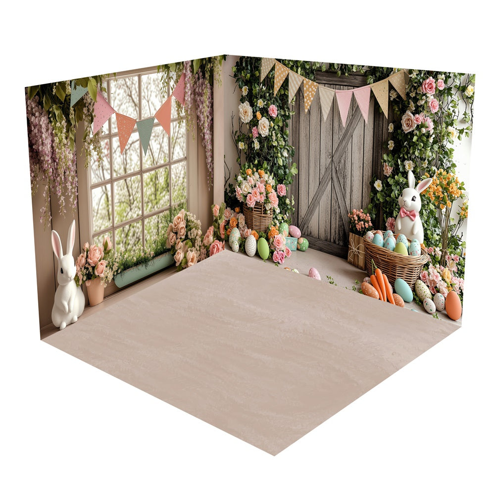 Rustikale Holz-Osterhasen-Hintergrundkulisse Zimmerset BRP2-30
