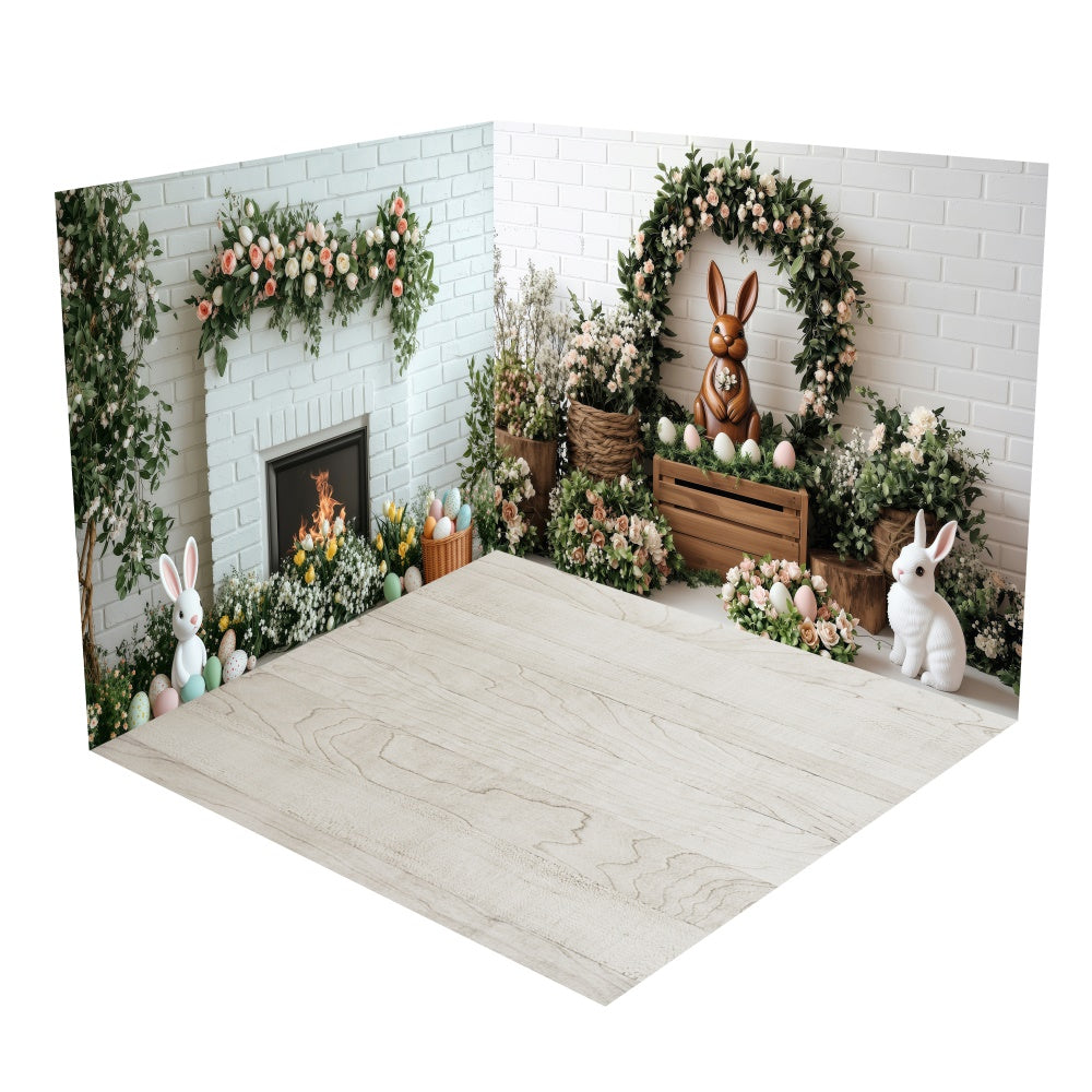 Elegantes weißes Backstein Blumen Ostern Backdrop Zimmerset BRP2-34