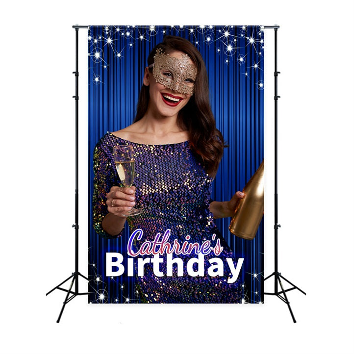 Personalisierte Geburtstag Backdrop Blau Sparkle Masquerade Backdrop BRP2-37