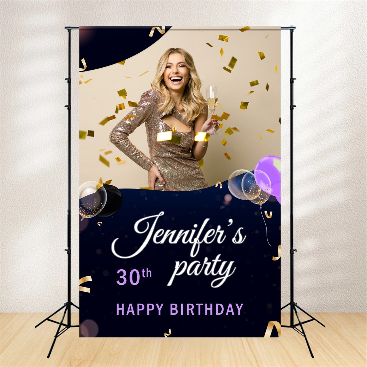 Personalisierte Geburtstag Backdrop 30. Konfetti Ballons Feier Hintergrund BRP2-39