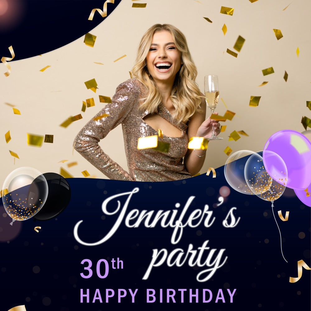 Personalisierte Geburtstag Backdrop 30. Konfetti Ballons Feier Hintergrund BRP2-39