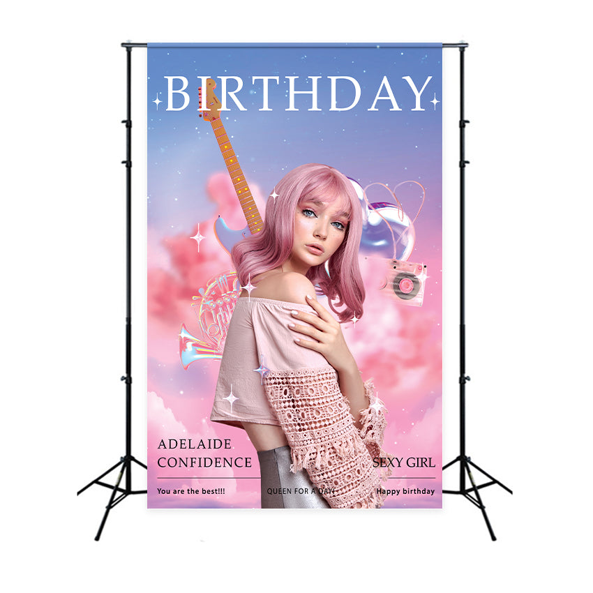 Individuelles Happy Birthday Backdrop Rosa Wolke Musik Fotografie Hintergrund BRP2-50