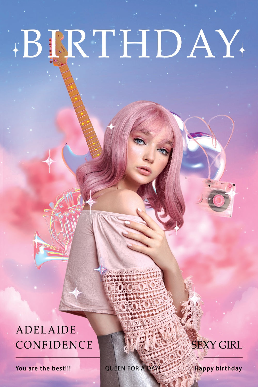 Individuelles Happy Birthday Backdrop Rosa Wolke Musik Fotografie Hintergrund BRP2-50