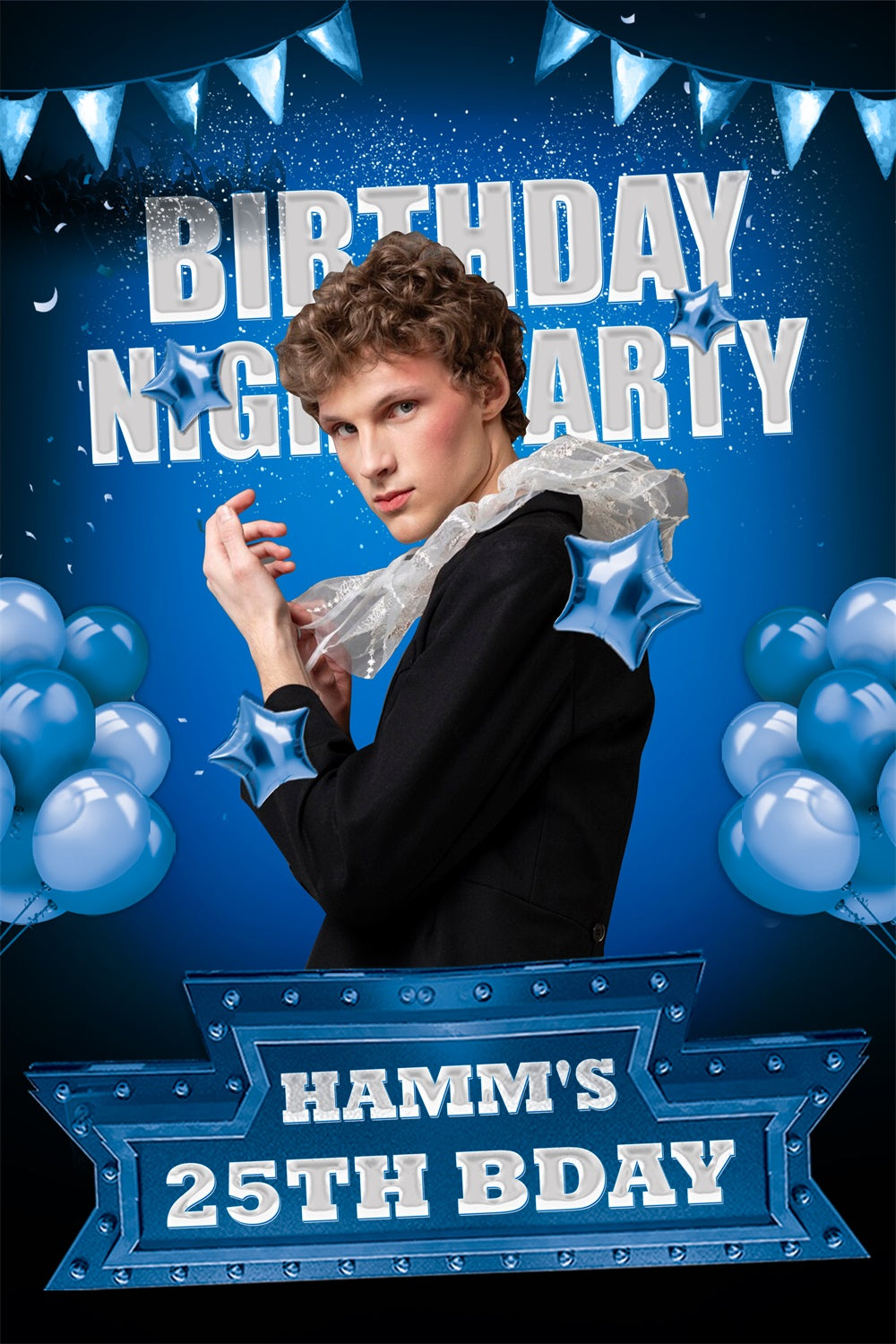 Personalisierte Kulisse für Geburtstag 25. Blaue Ballonkulisse BRP2-60