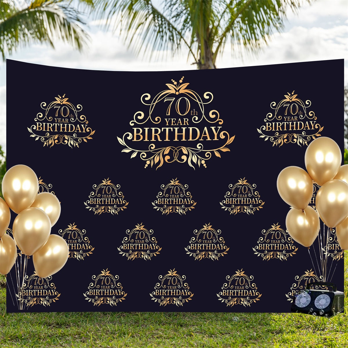 Individuell gestaltete Geburtstagskulisse Elegant Gold Schwarz 70. Hintergrund BRP3-104