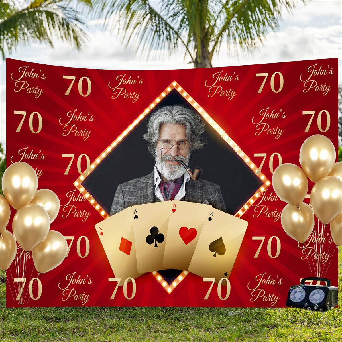 Personalisierte 70. Geburtstag Backdrop Kartenspiel Rot Backdrop BRP3-109