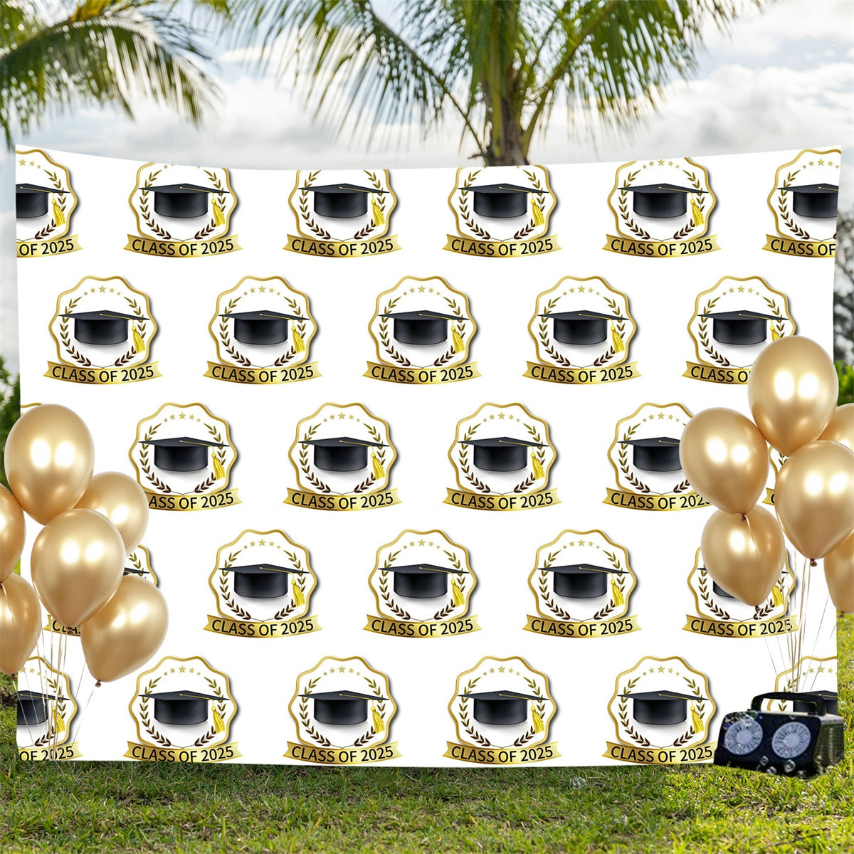 Personalisierte Graduation Backdrops Klassisch Gold Emblem Graduation Party Backdrop BRP3-11
