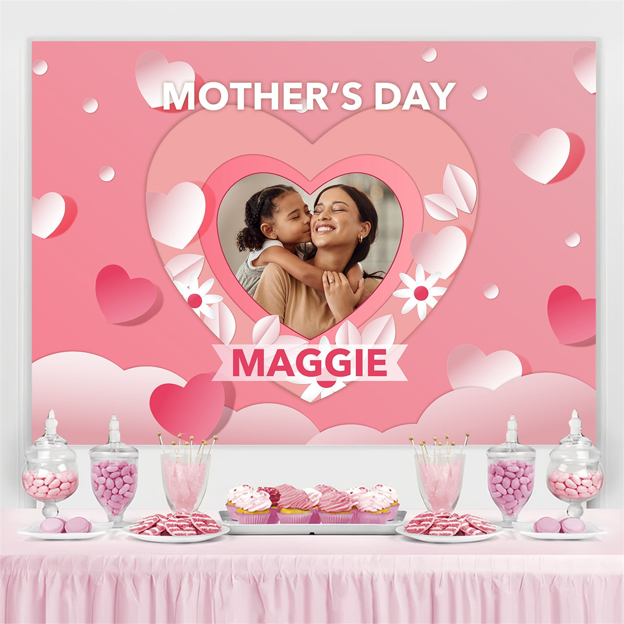Muttertag Fotohintergrund Rosa Herzen Liebe Personalisierter Hintergrund BRP3-121