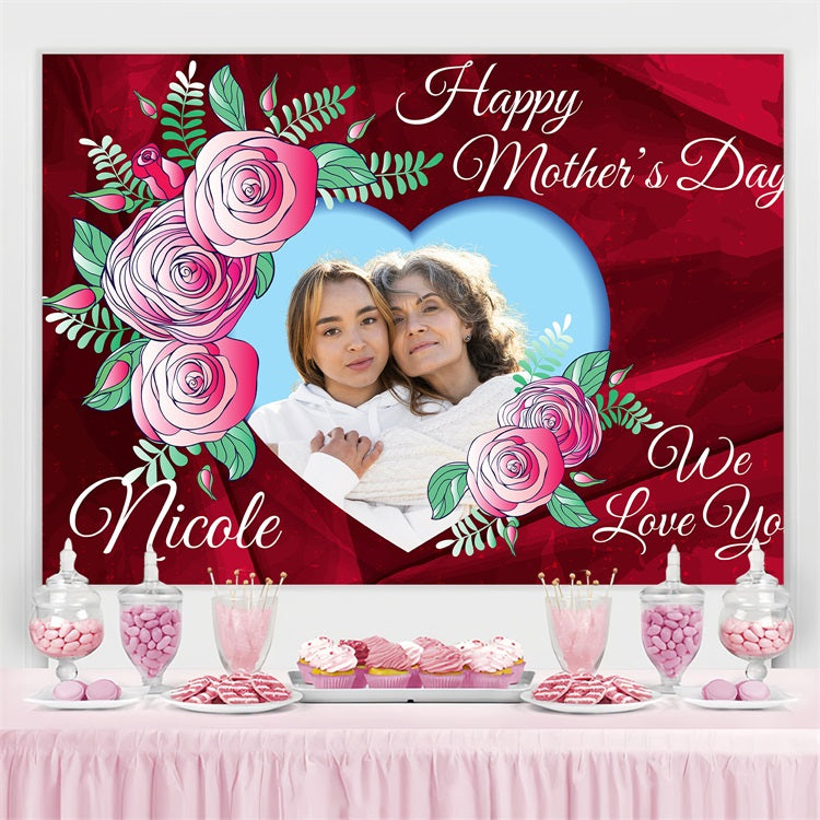 Backdrops für Muttertag Rote Rose Zuneigung Personalisierte Backdrop BRP3-128