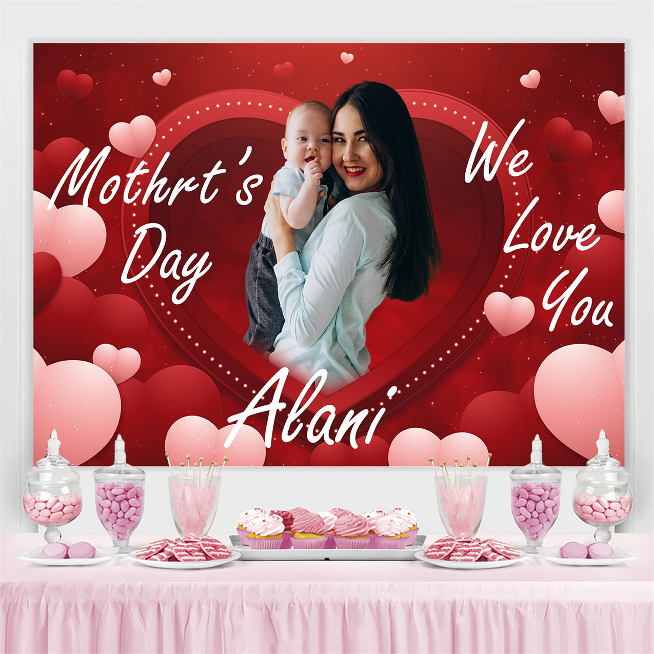 Muttertag Backdrop Rote Herzen Feier Personalisierte Backdrop BRP3-129
