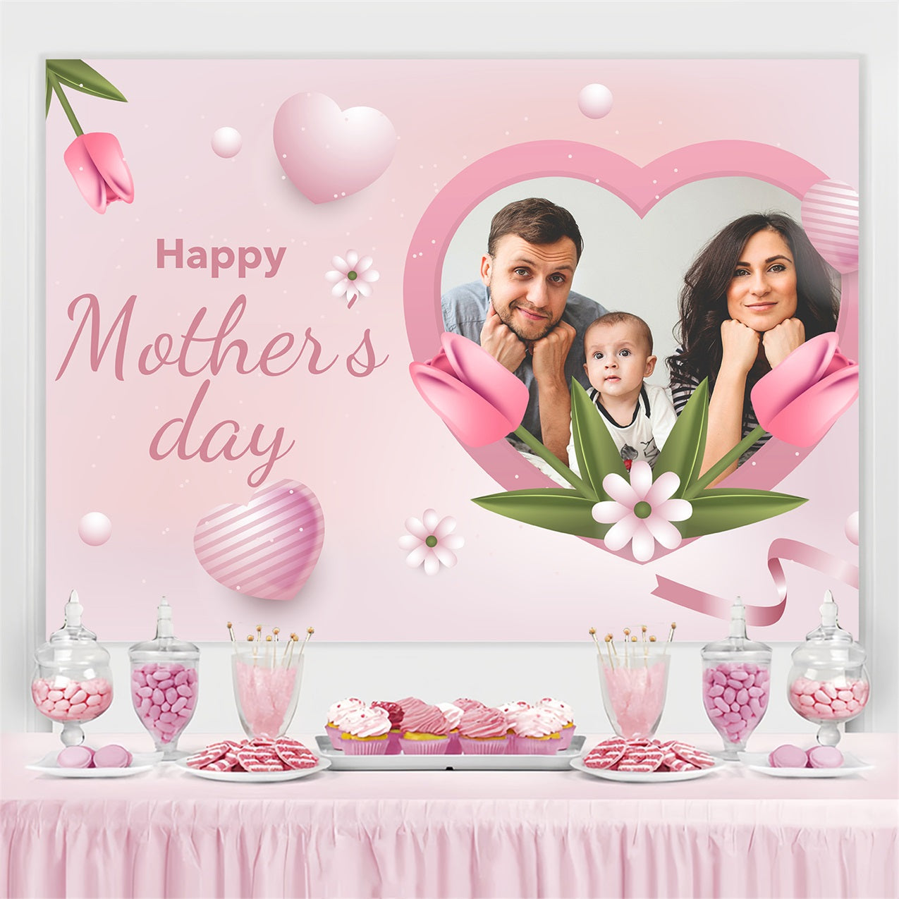 Backdrops für Muttertag Herz Tulpe Familie Personalisierte Backdrops BRP3-136