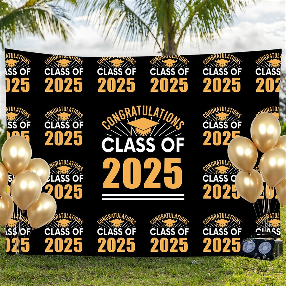 Personalisierte Graduation Backdrops Gold Grad Cap 2025 Graduation Party Backdrop BRP3-14