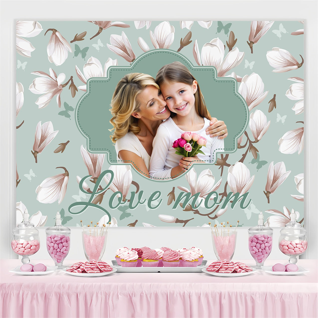 Backdrop für Muttertag Magnolienblüten Backdrop Personalisierte Backdrop BRP3-146