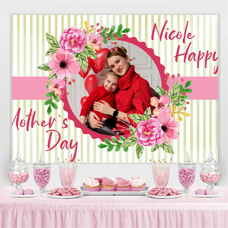 Backdrops für Muttertag Floral Stripes Personalisierter Hintergrund BRP3-158