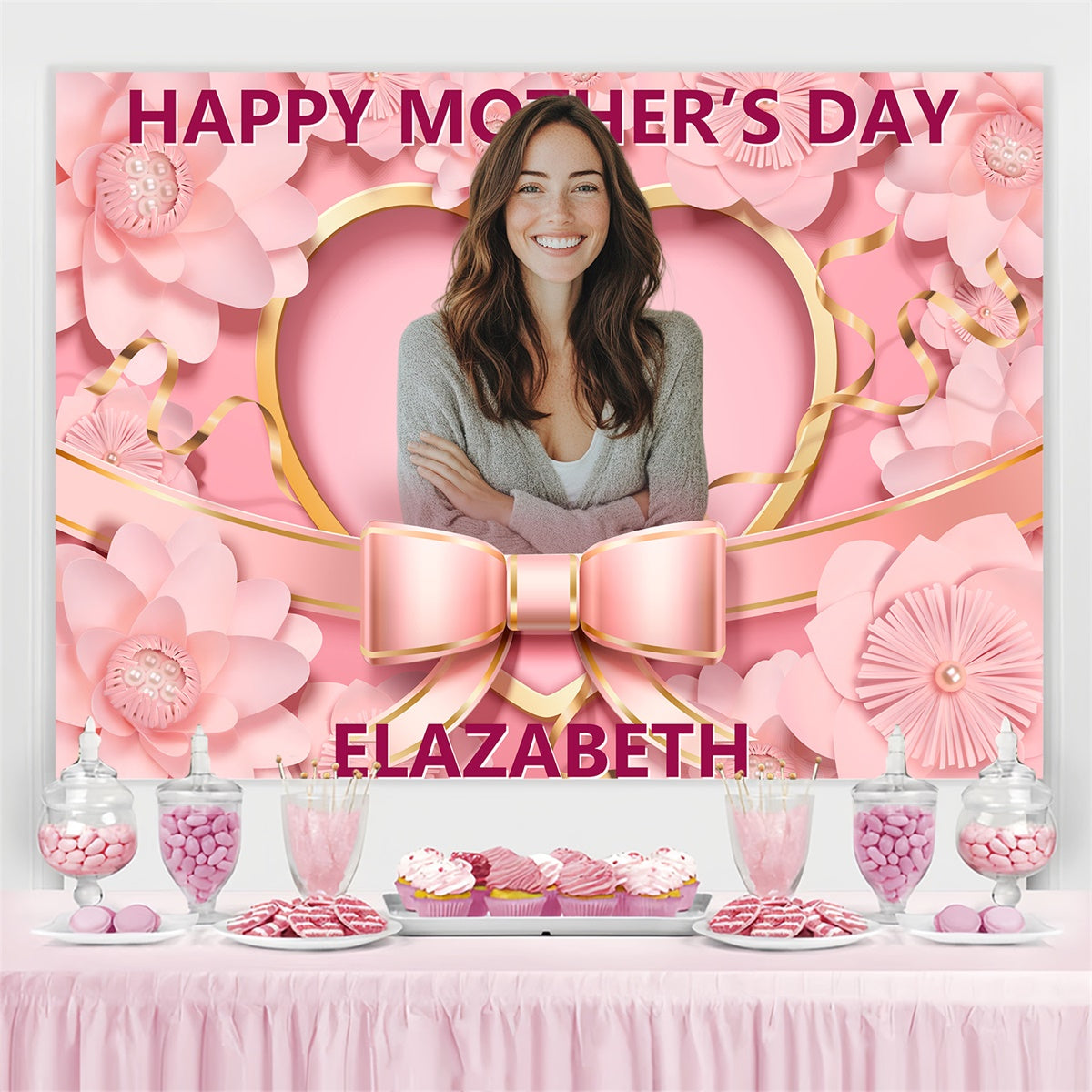 Mothers Day Fotohintergrund Luxury Floral Ribbon Custom Backdrop BRP3-168
