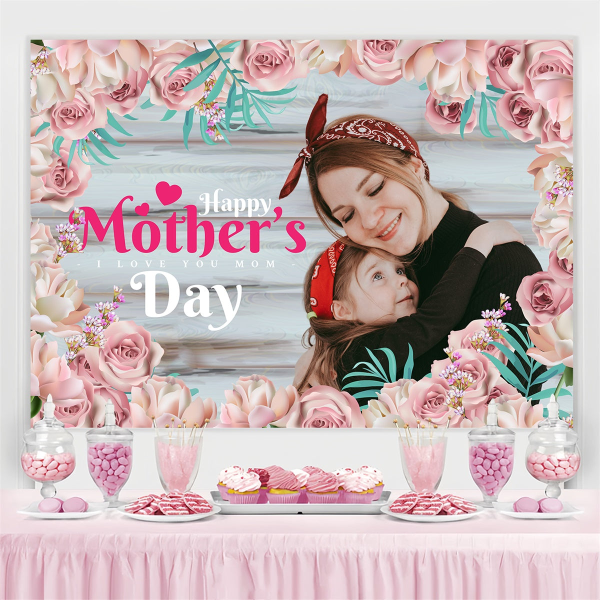 Backdrops für Muttertag Delicate Floral Wood Custom Backdrop BRP3-170