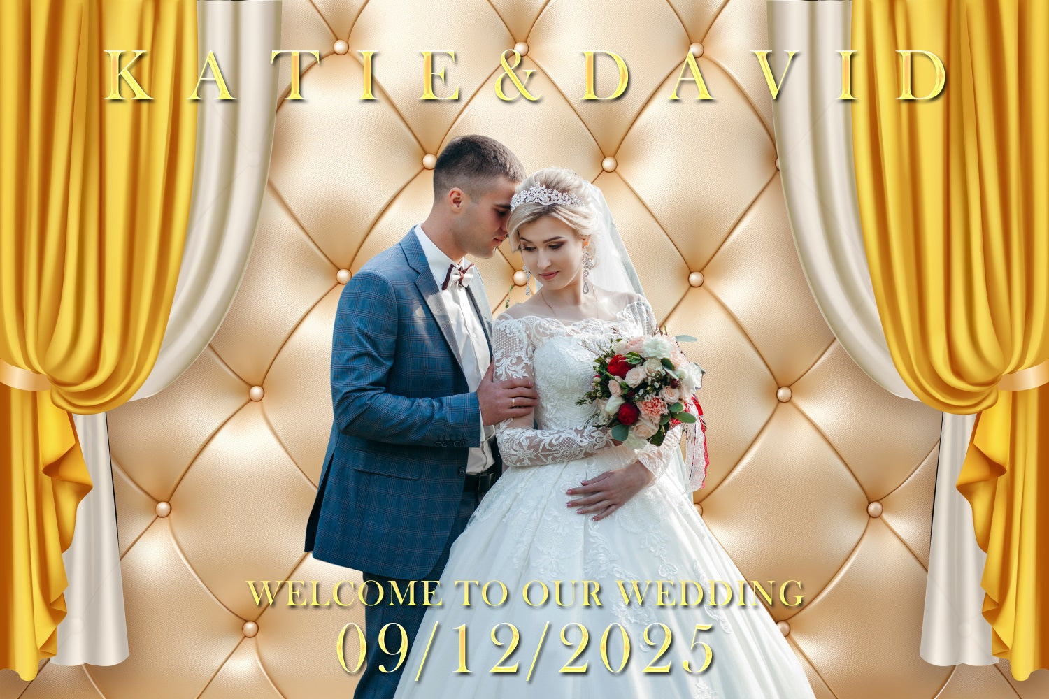 Hochzeit Fotokulisse Goldener Vorhang Feier Personalisierte Kulisse BRP3-191