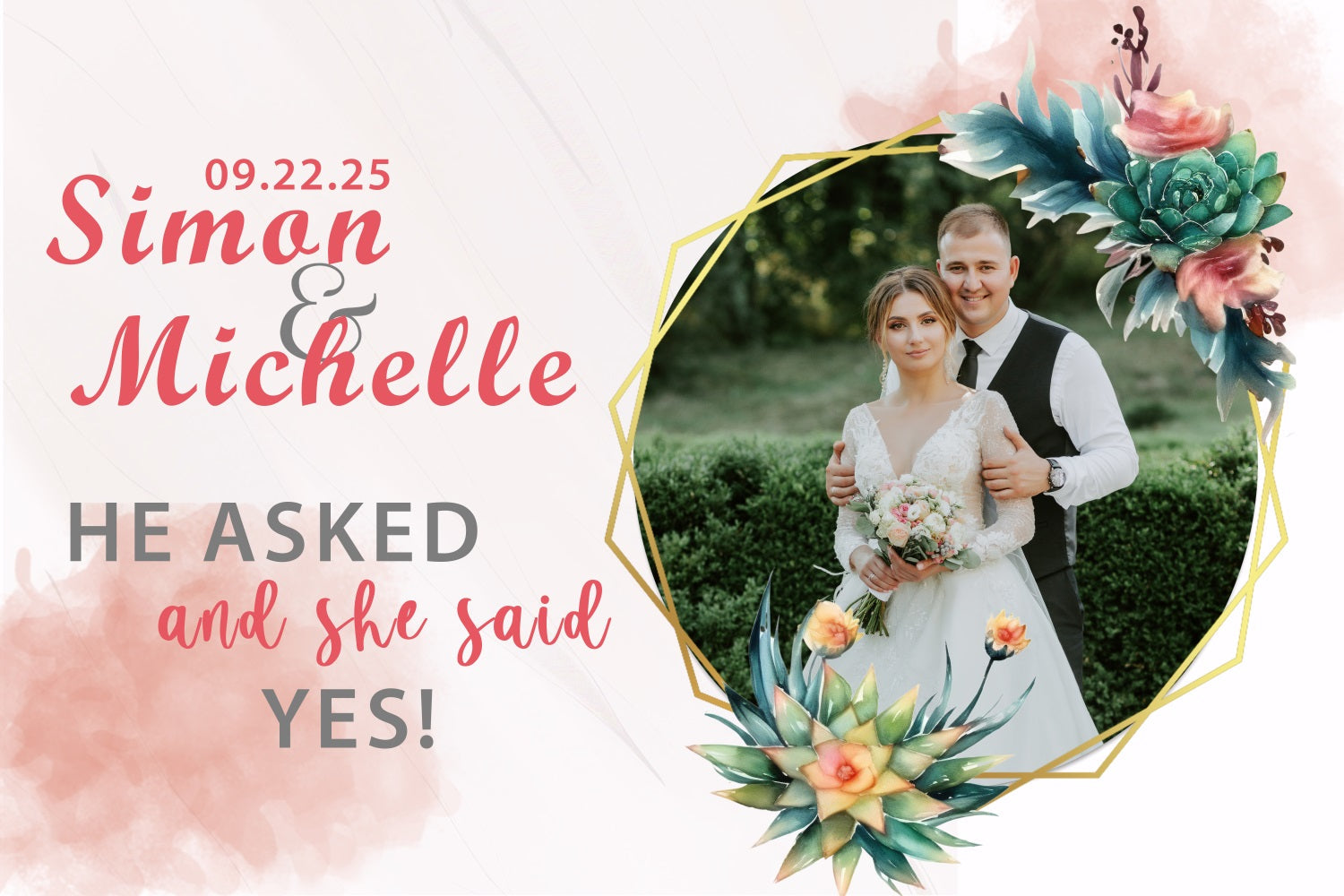 Fotokulisse Hochzeit Sukkulente Liebe Personalisierte Kulisse BRP3-196