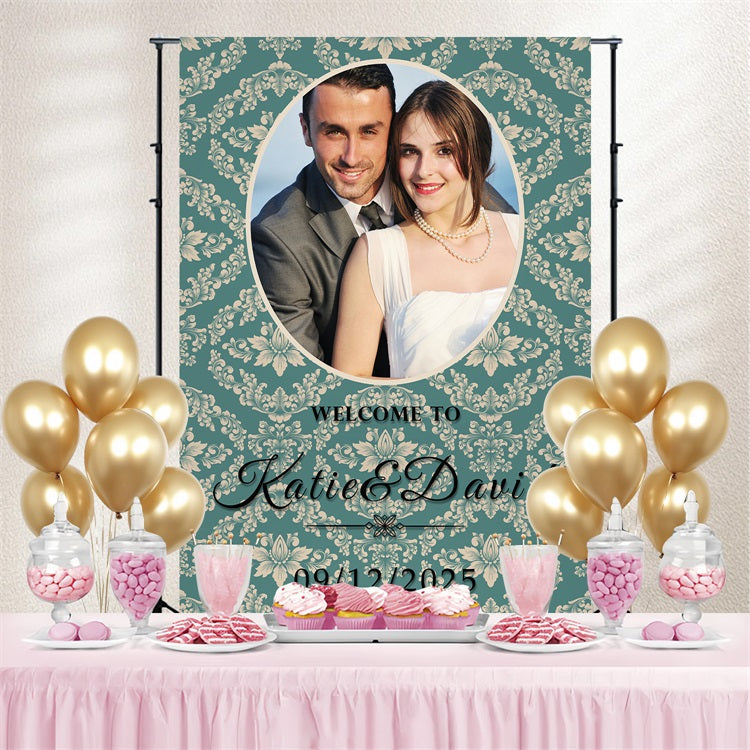 Backdrops für Hochzeit Teal Damast Muster Individuelles Backdrop BRP3-208