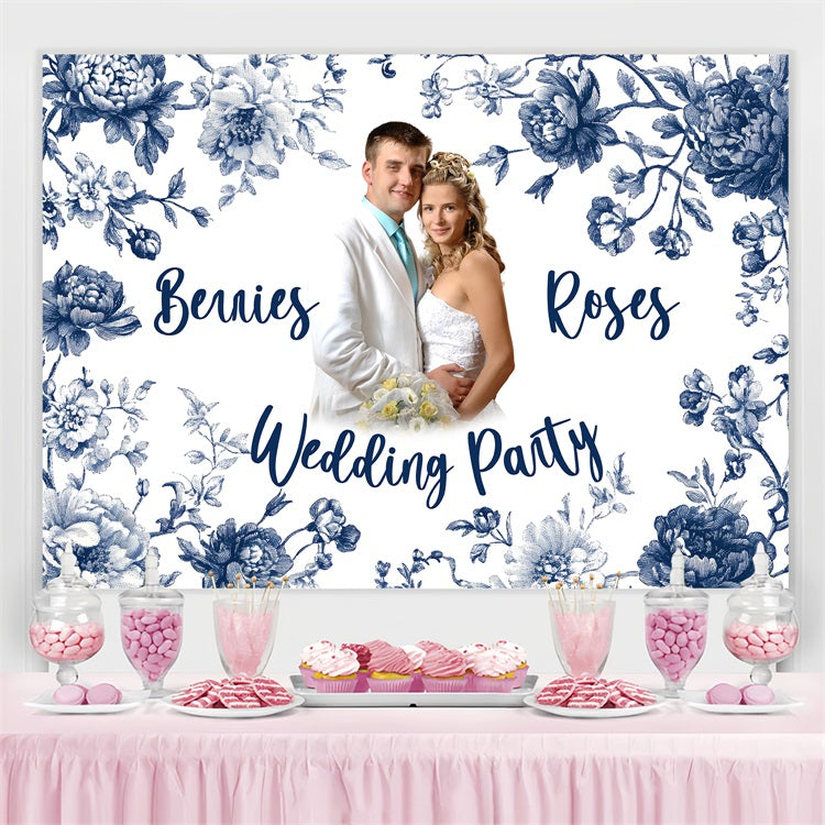 Ideen für Hochzeitskulissen Blaue Tinte Floral Personalisierte Kulisse BRP3-209