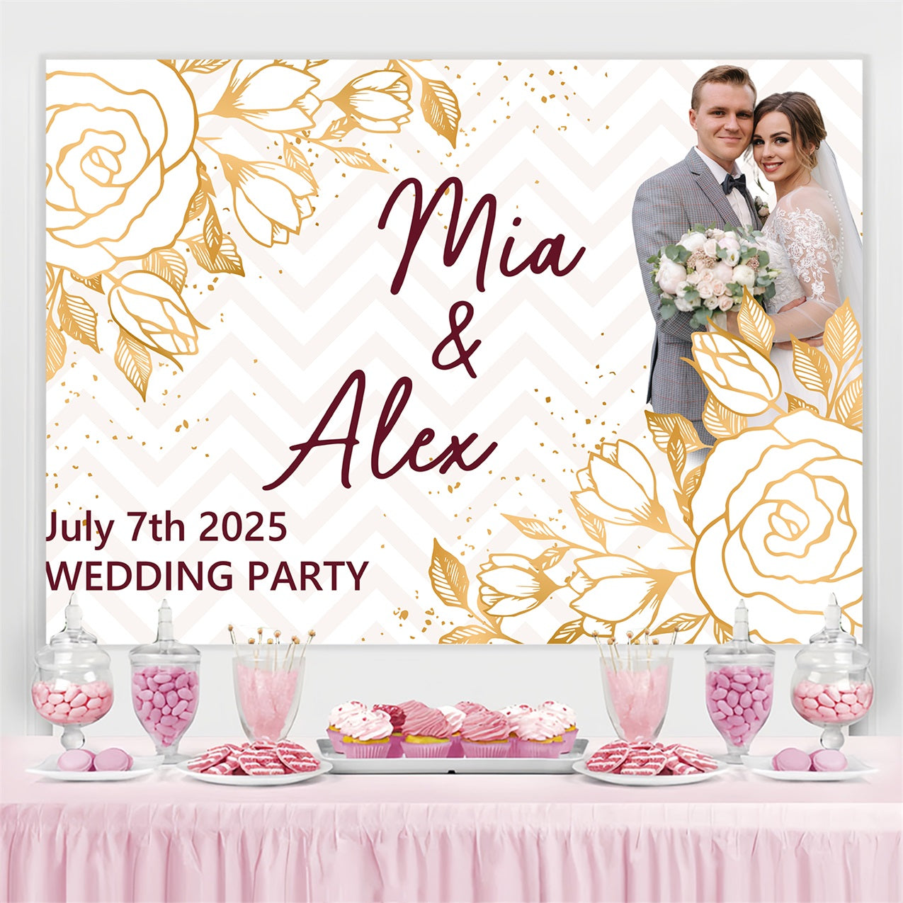 Hochzeit Backdrop Gold Floral Hochzeit Personalisierte Backdrop BRP3-210