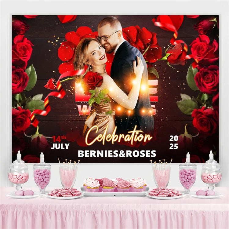 Hochzeit Zeremonie Backdrop Rosenblüten Liebe Custom Backdrop BRP3-220