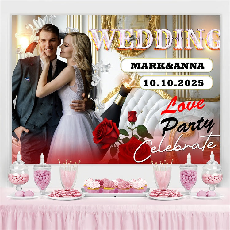 Backdrop Hochzeit Sofa Champagner Liebe Personalisierte Backdrop BRP3-221