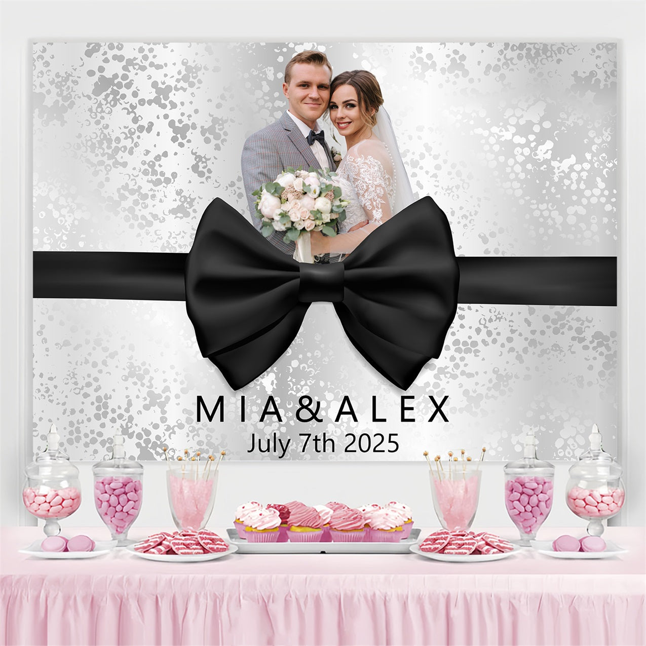 Hochzeit Fotokulissen Schwarze Schleife Personalisierte Kulisse BRP3-223