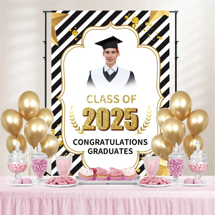 Graduation Portrait Backdrop Modern Gestreift Glitter Custom Party Graduation Backdrop BRP3-243