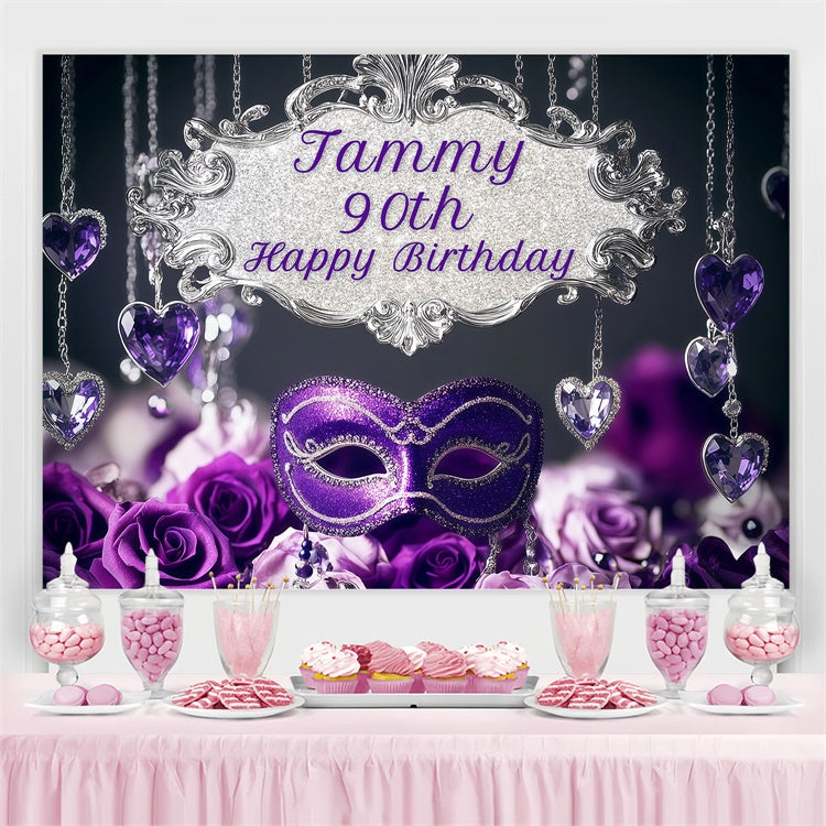 Benutzerdefinierte Happy Geburtstag Backdrop Glamorous Lila Maske Backdrop BRP3-244
