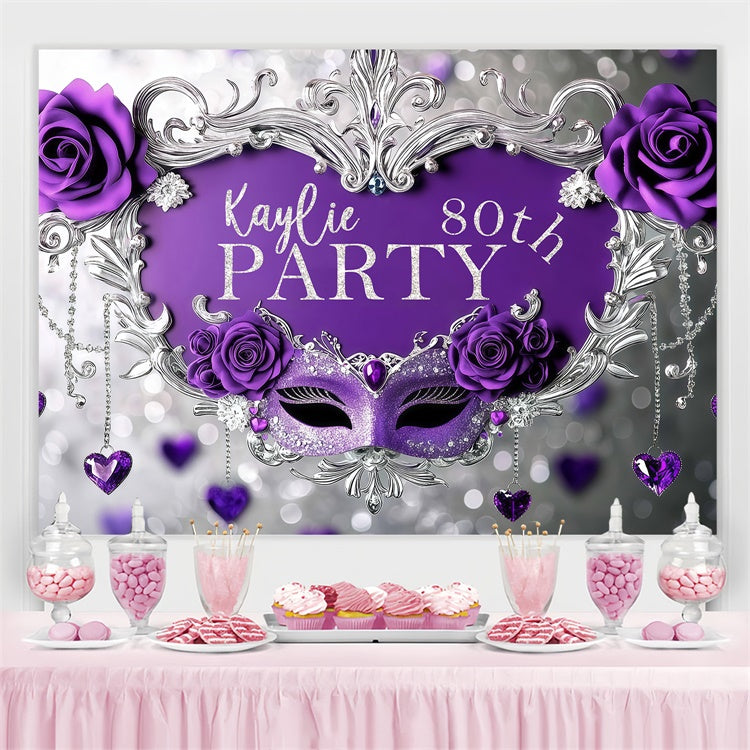 Benutzerdefinierte Backdrop For Geburtstag Lila Maske Rosen Glitzer Backdrop BRP3-245