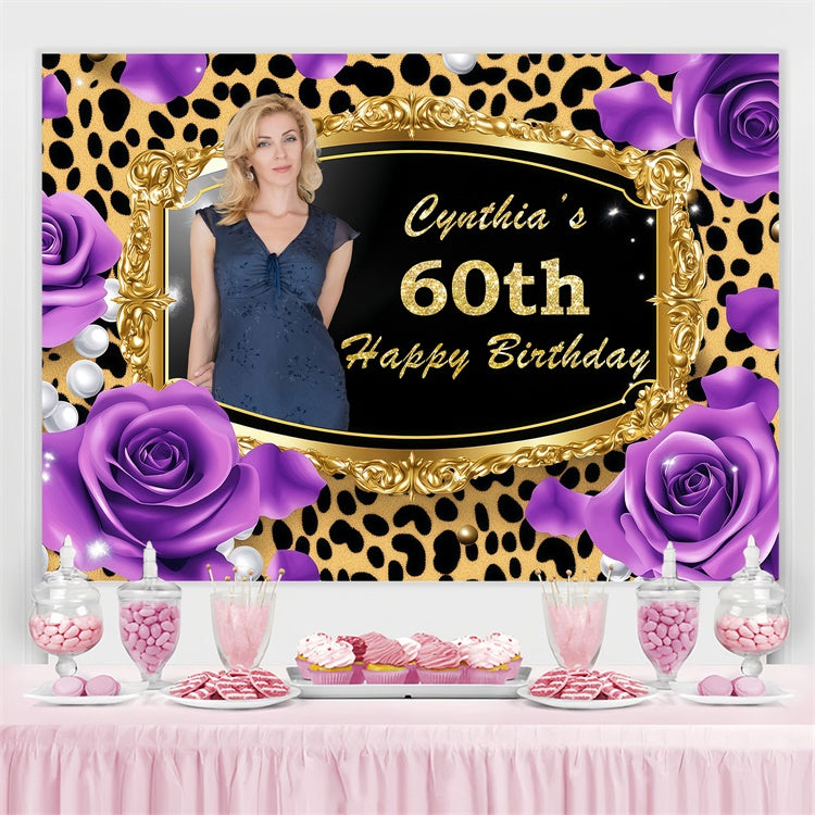 Personalisierte 60th Geburtstag Backdrop Golden Leopard Rahmen Rose Backdrop BRP3-246