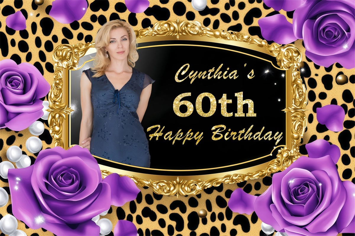 Personalisierte 60th Geburtstag Backdrop Golden Leopard Rahmen Rose Backdrop BRP3-246