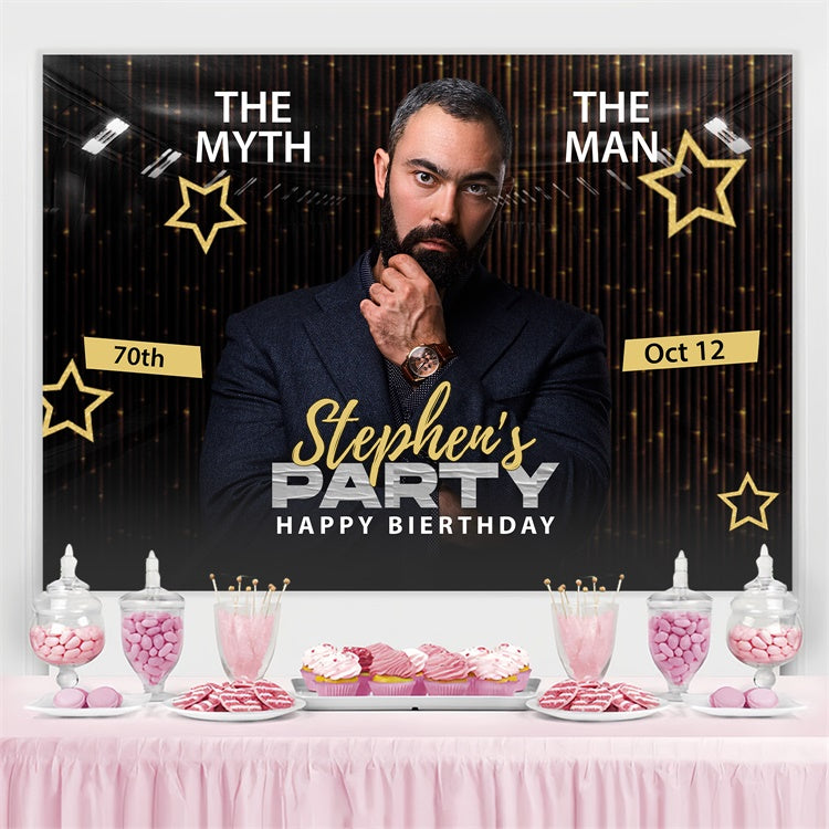 Personalisierte 70th Geburtstag Backdrop Elegant Black Gold Backdrop BRP3-251