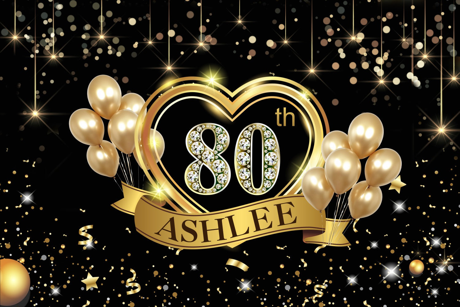 Benutzerdefinierte Geburtstag Party Backdrop Golden Heart Ballon 80th Backdrop BRP3-270