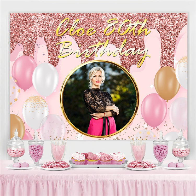 Benutzerdefinierte Backdrop For Geburtstag Rosa Funkeln Ballons 80th Backdrop BRP3-273