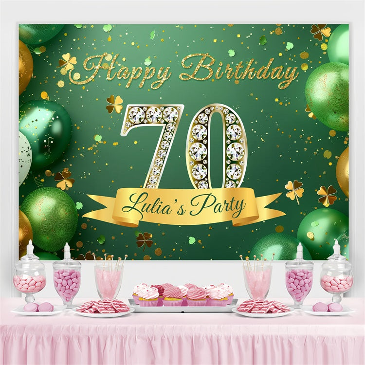 Personalisierte 70th Geburtstag Backdrop Grün Glitzer Ballons Backdrop BRP3-275