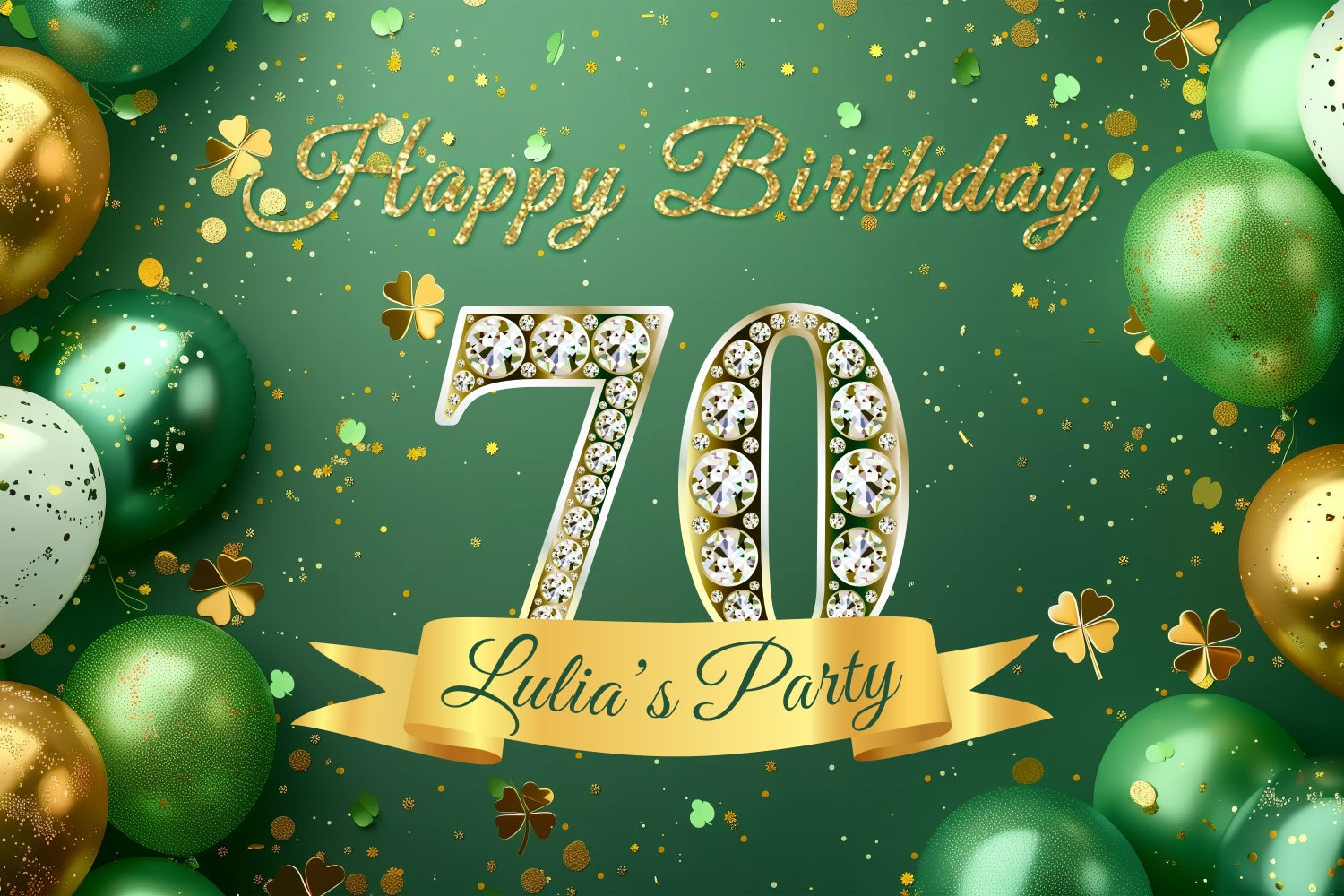 Personalisierte 70th Geburtstag Backdrop Grün Glitzer Ballons Backdrop BRP3-275