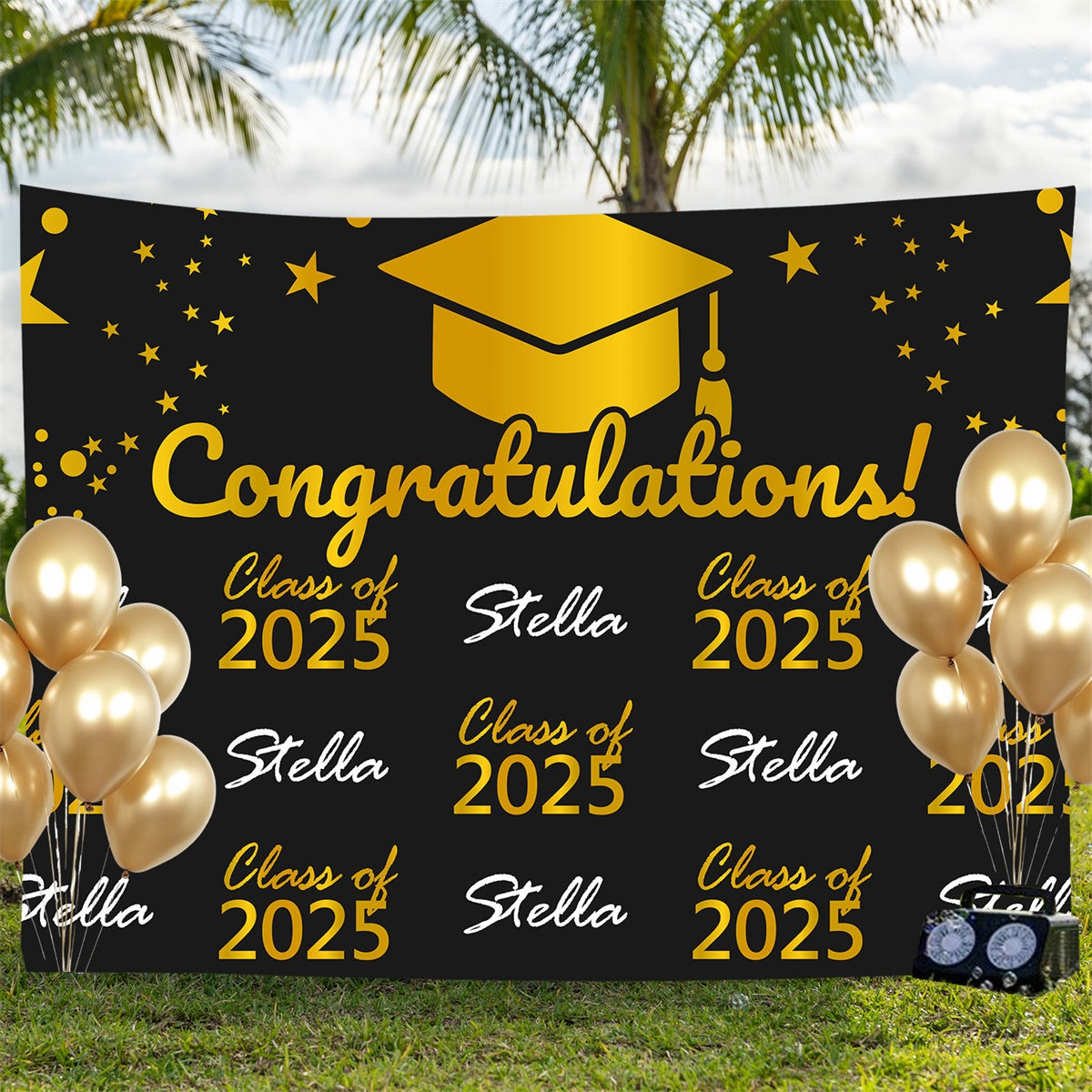 Personalisierte Graduation Backdrop Elegant Schwarz Graduation Party Backdrop BRP3-3