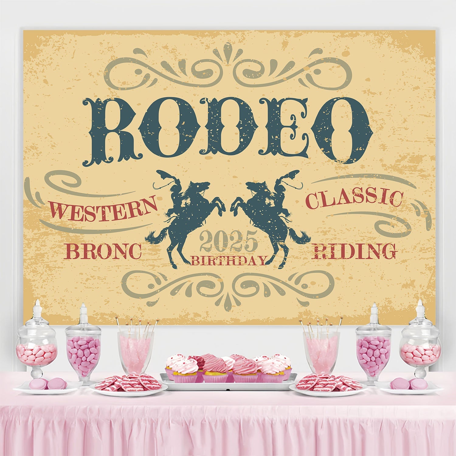 Individueller Geburtstag Party Hintergrund Vintage Rodeo Cowboy Hintergrund BRP3-34