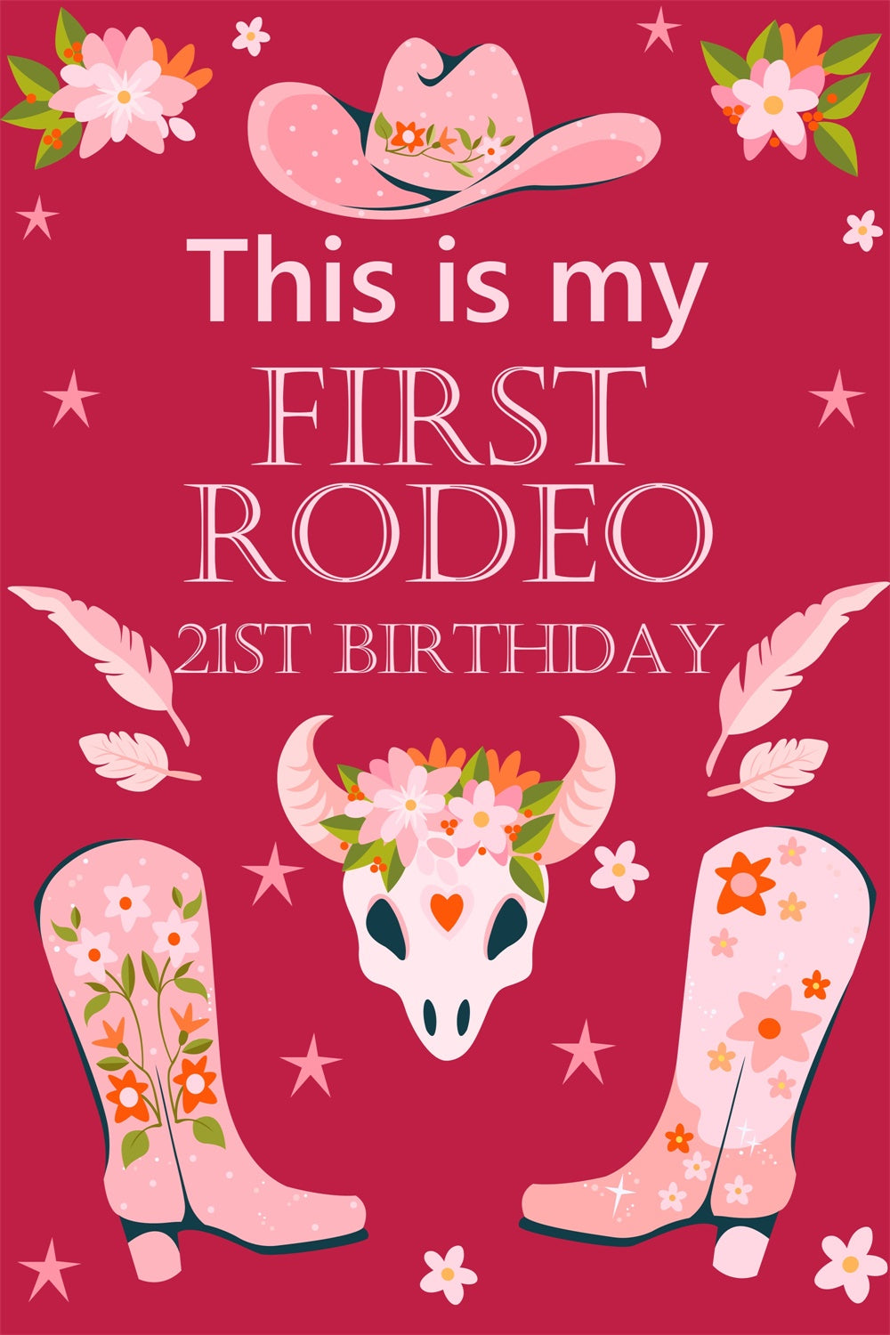 Personalisierte 21. Geburtstag Backdrop Cowgirl Stiefel Party Backdrop BRP3-38