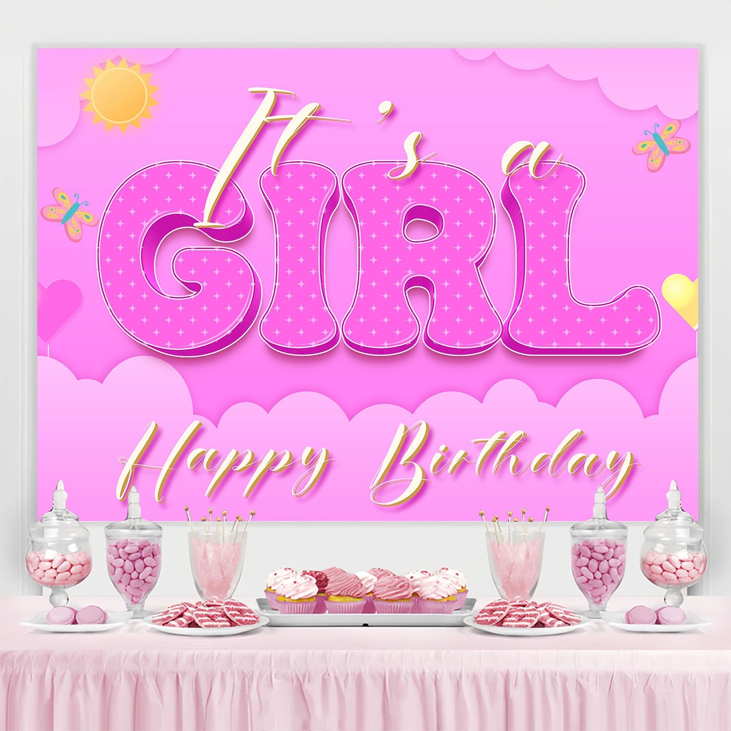 Custom Made Geburtstag Backdrops Shiny Pink Celebration Backdrop BRP3-53