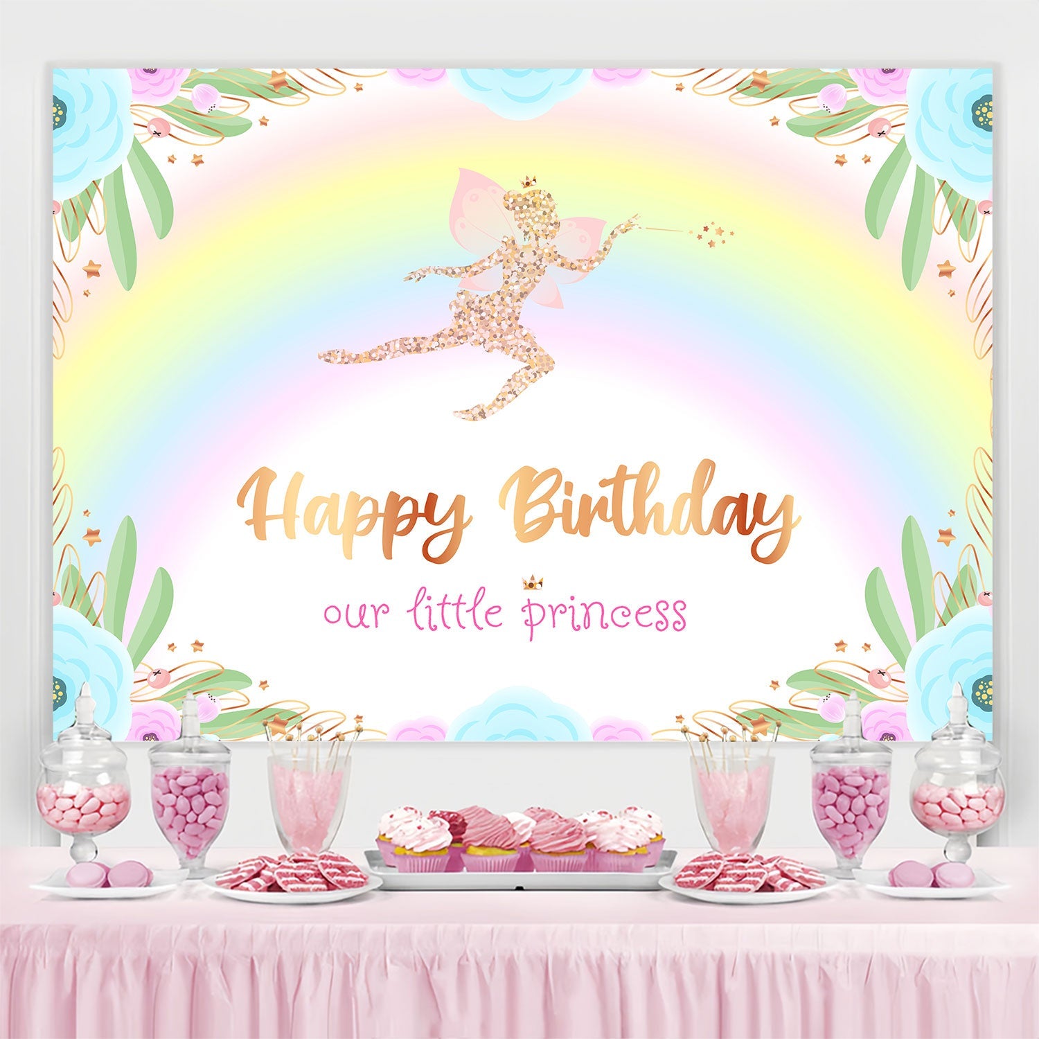 Customize Geburtstag Backdrop Golden Wings Pixie Dream Backdrop BRP3-57