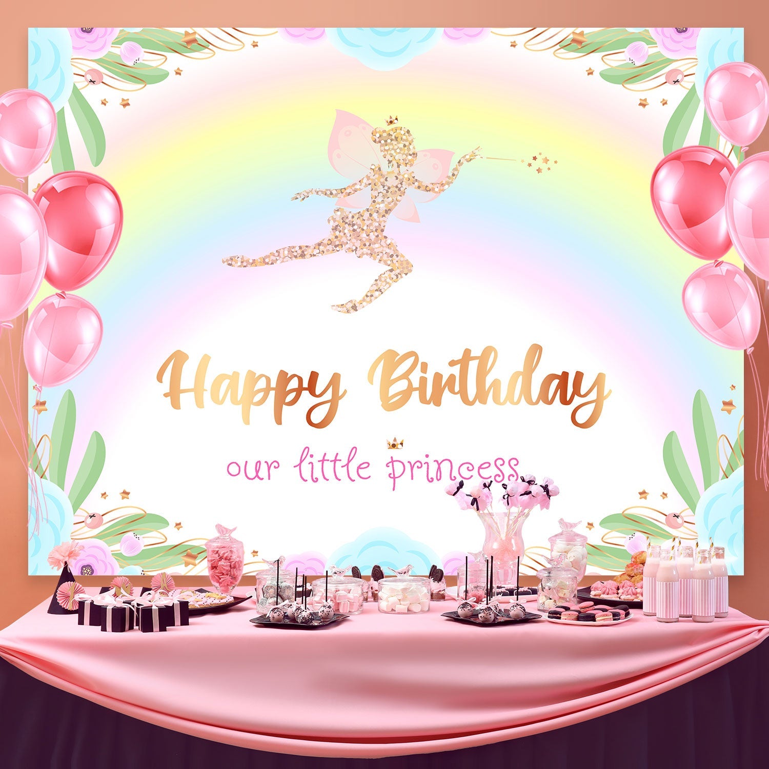 Customize Geburtstag Backdrop Golden Wings Pixie Dream Backdrop BRP3-57