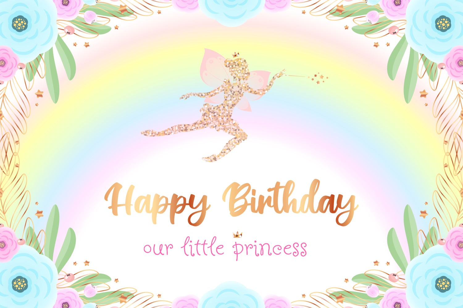 Customize Geburtstag Backdrop Golden Wings Pixie Dream Backdrop BRP3-57