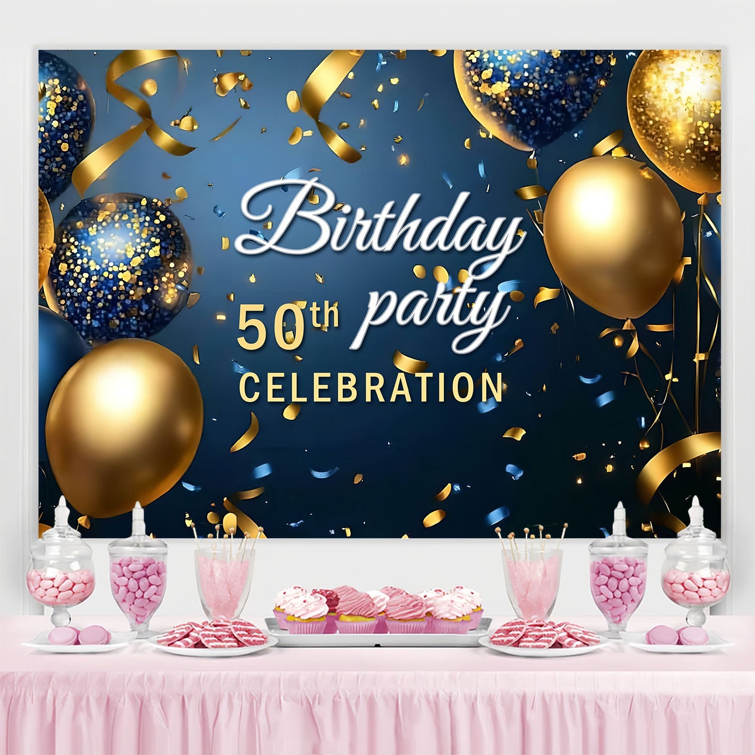 Personalisierte 50. Geburtstag Backdrop Luxus Konfetti Backdrop BRP3-69