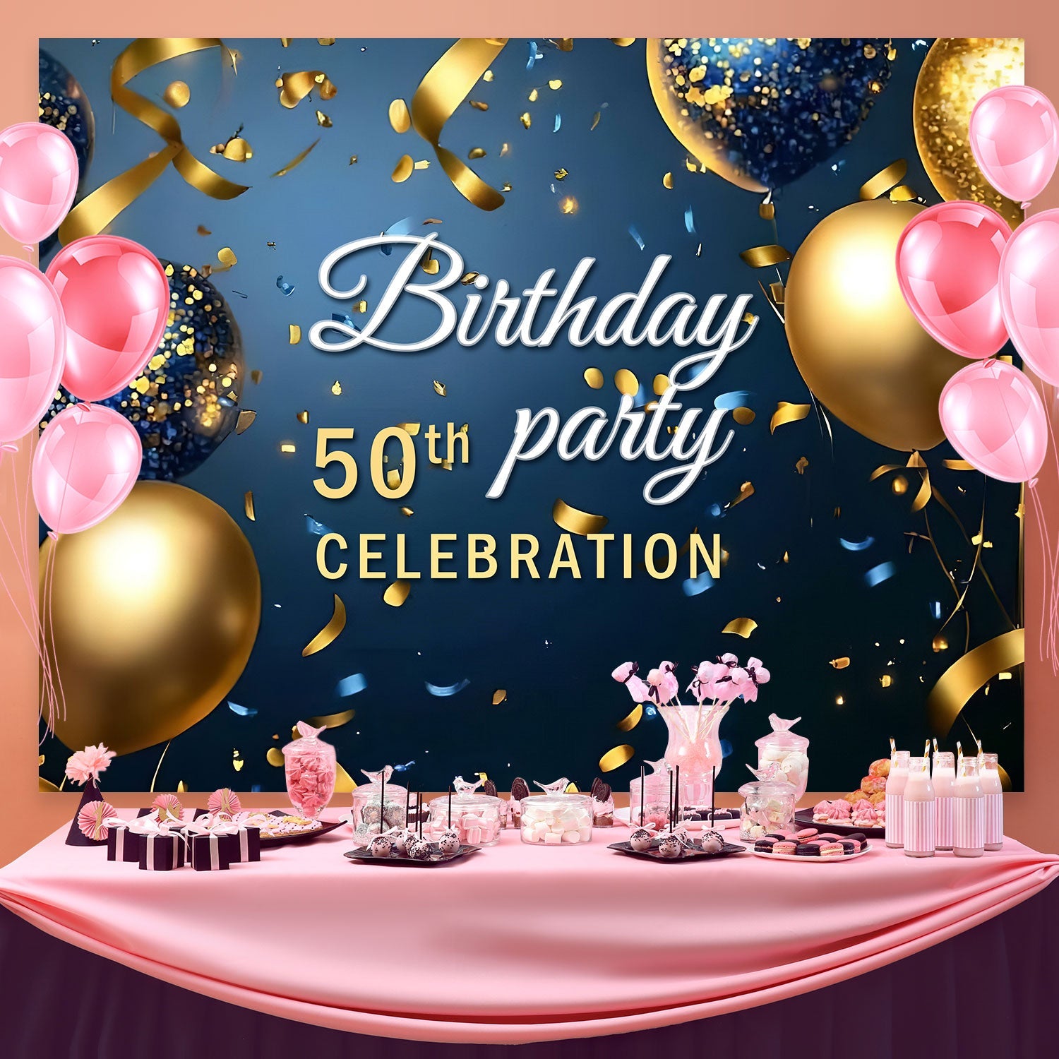 Personalisierte 50. Geburtstag Backdrop Luxus Konfetti Backdrop BRP3-69